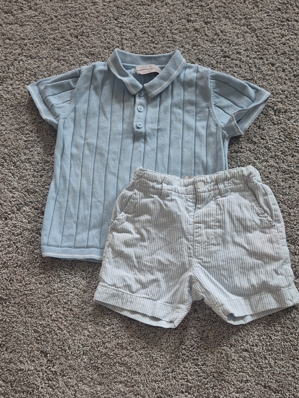 Heirloom Collection John Lewis Light Blue Knit Polo Top And Shorts Set